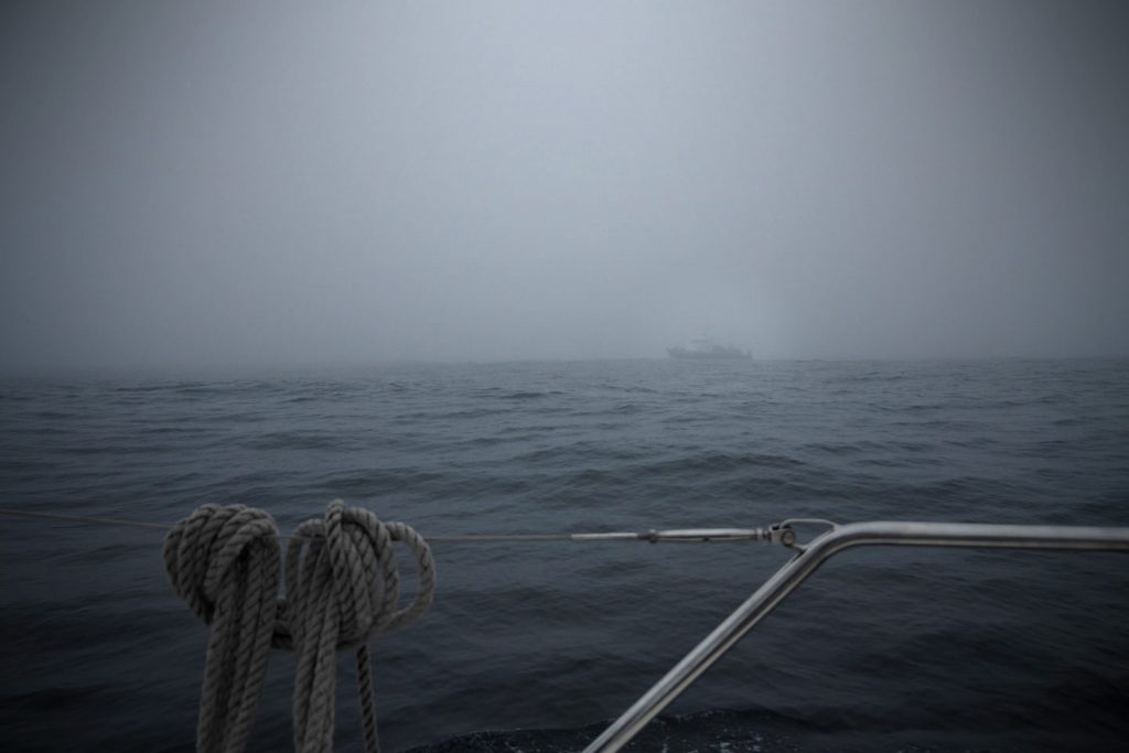 Close encounter in the fog - the ship had no active AIS.